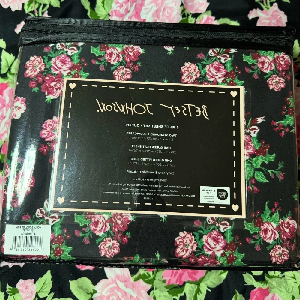 NEW Betsey Johnson Pink Floral Queen Sheet Set